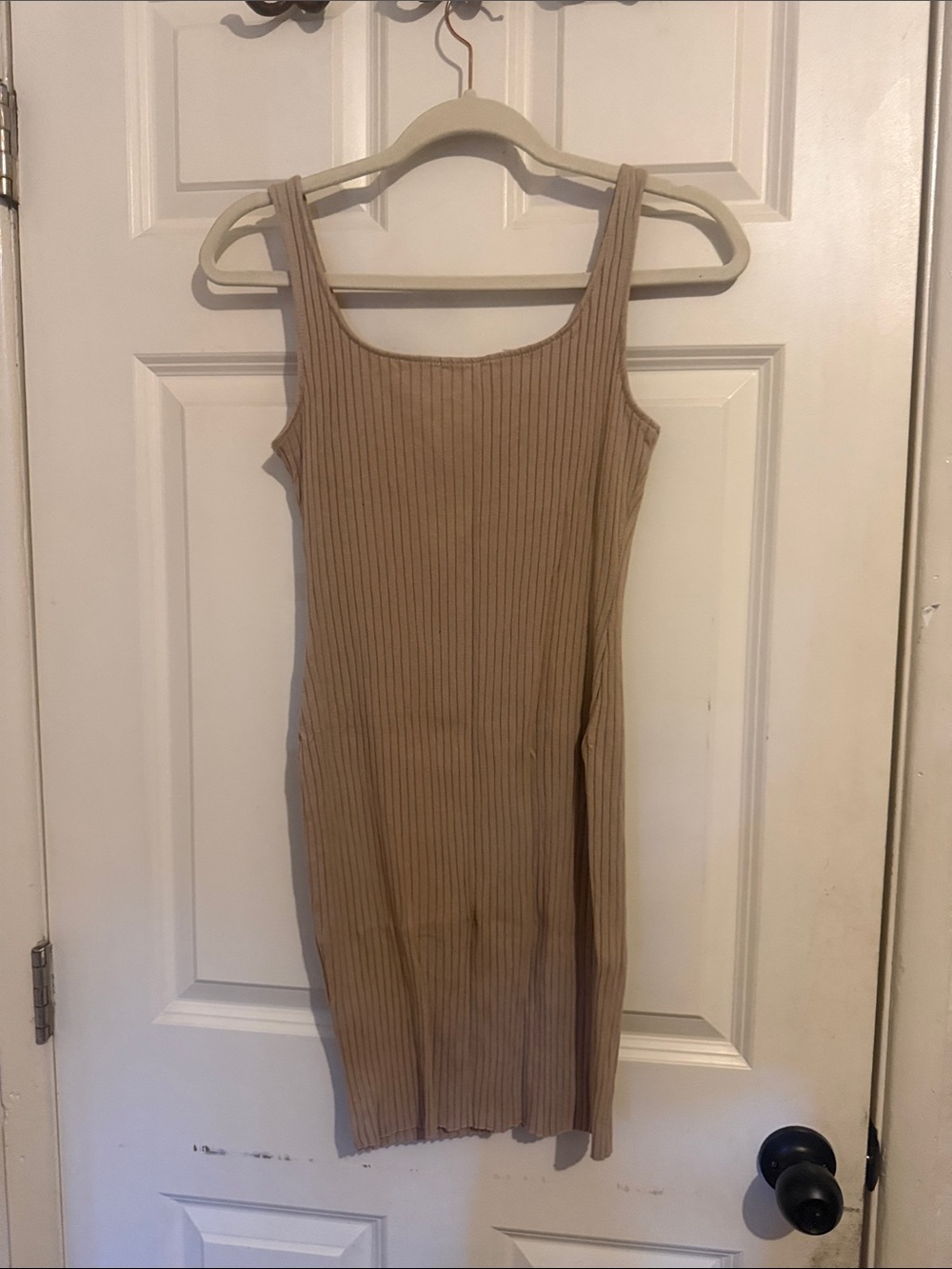 Ribbed Button-Front Tank Dress in Taupe